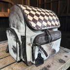 Checkered Genuine Cowhide Leather Backpack by Double B