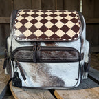 Checkered Genuine Cowhide Leather Backpack by Double B