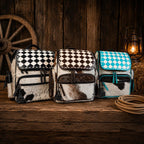 Checkered Genuine Cowhide Leather Backpack by Double B