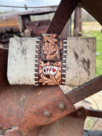 Genuine Western Spotted Cowhide Leather Purse and Wallet with Ace Cards painted details and brown fringe