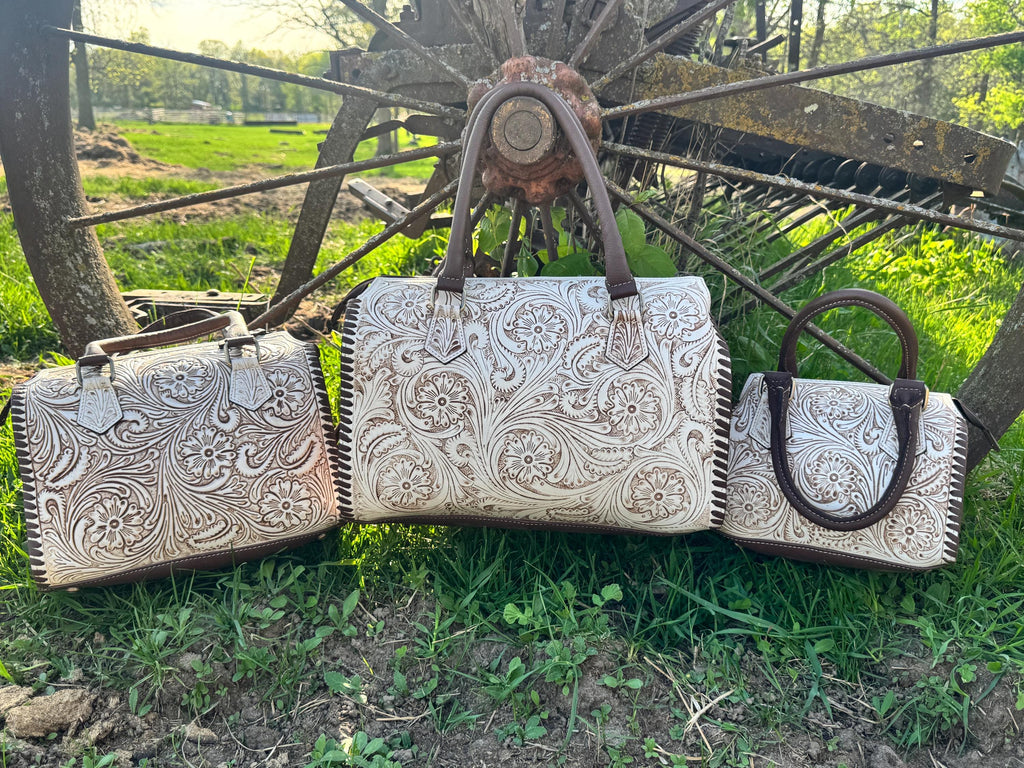A Cowgirls Promise - western wedding bridal leather barrel speedy bag purse by Double B
