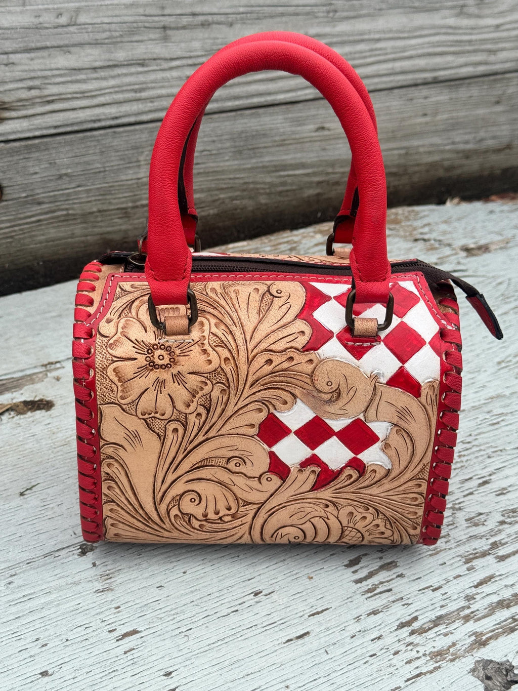 Western Checkered Colorful Speedy Barrel Bag by Double B