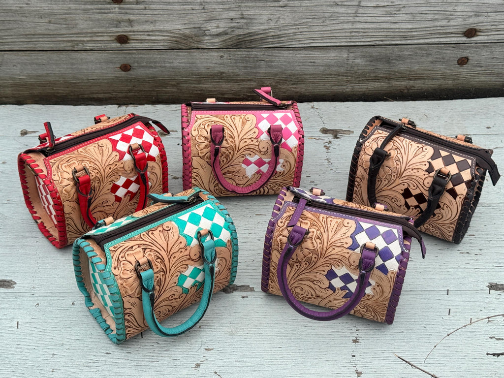 Western Checkered Colorful Speedy Barrel Bag by Double B