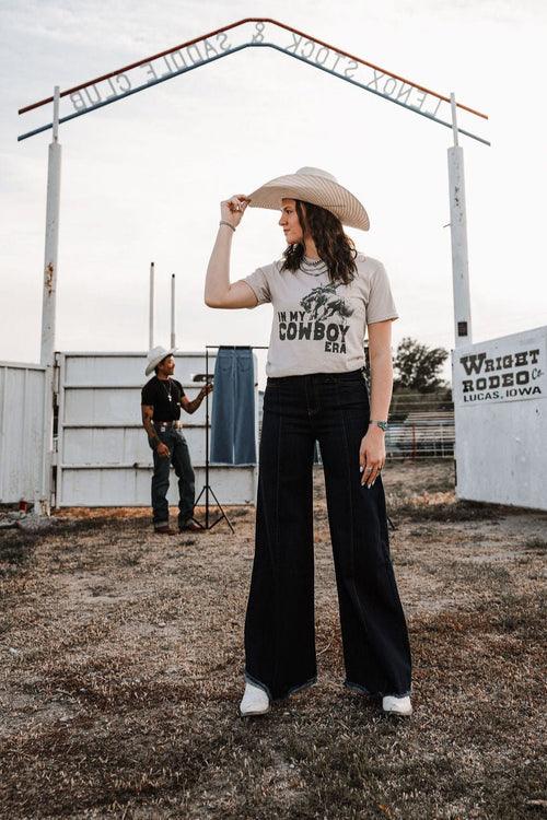 "In My Cowboy Era" Western Graphic Tee — Tan Jerzee Sublimation Print Wild West Statement