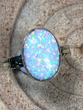 Isabelle Yazzie Navajo Handmade Sterling Silver Opal Statement Ring — Size 7
