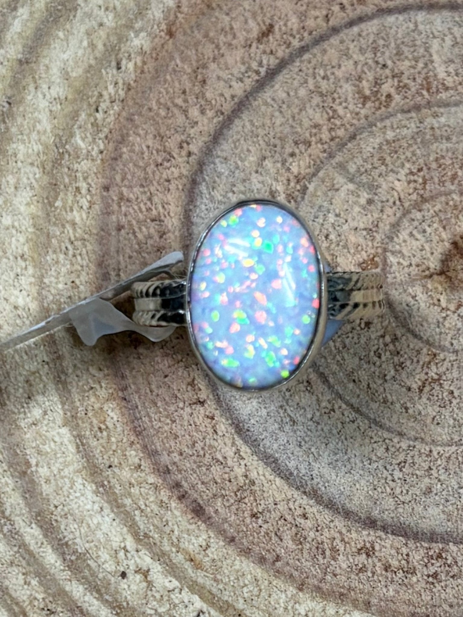 Isabelle Yazzie Navajo Handmade Sterling Silver Opal Statement Ring — Size 7