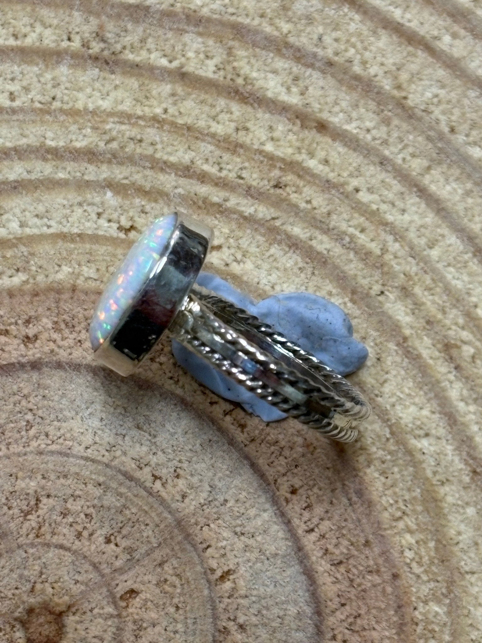 Isabelle Yazzie Navajo Handmade Sterling Silver Opal Statement Ring — Size 7