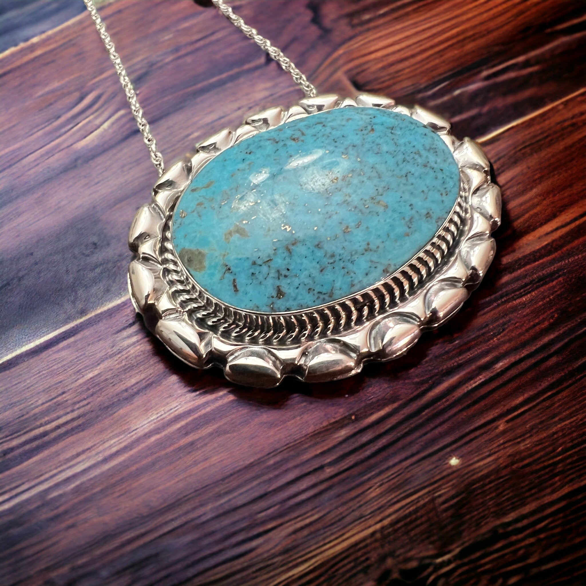 Jimson Belin Navajo Sterling Silver Necklace with Kingman Turquoise — 16"