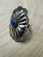 Joanee Silver Navajo Lapis Concho Adjustable Ring — Sterling Silver