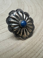 Joanee Silver Navajo Lapis Concho Adjustable Ring — Sterling Silver