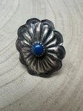 Joanee Silver Navajo Lapis Concho Adjustable Ring — Sterling Silver