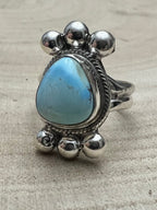 Joelias Draper Navajo Sterling Silver Ring with Golden Hills Turquoise — Adjustable (Hallmarked Draper)