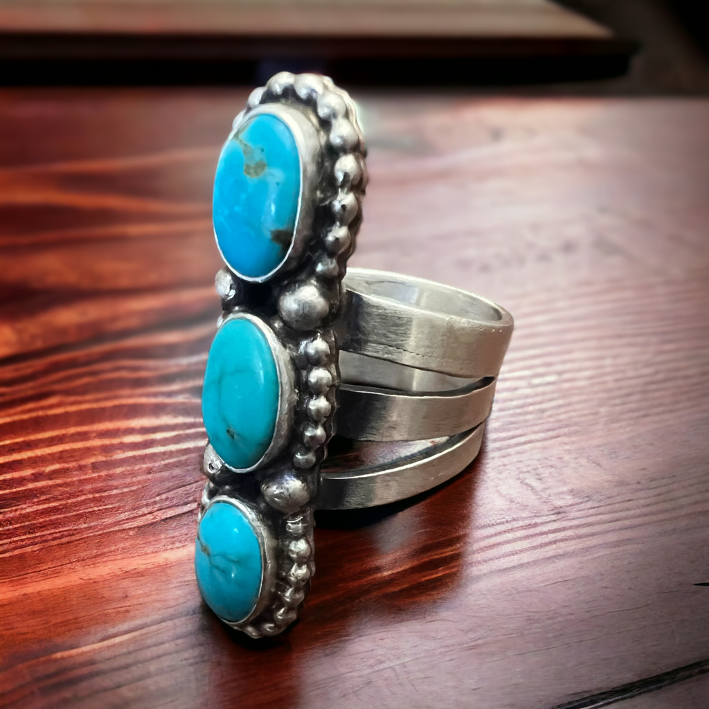 Kathleen Livingston Navajo Sonoran Gem Turquoise Sterling Silver Ring — Size 7