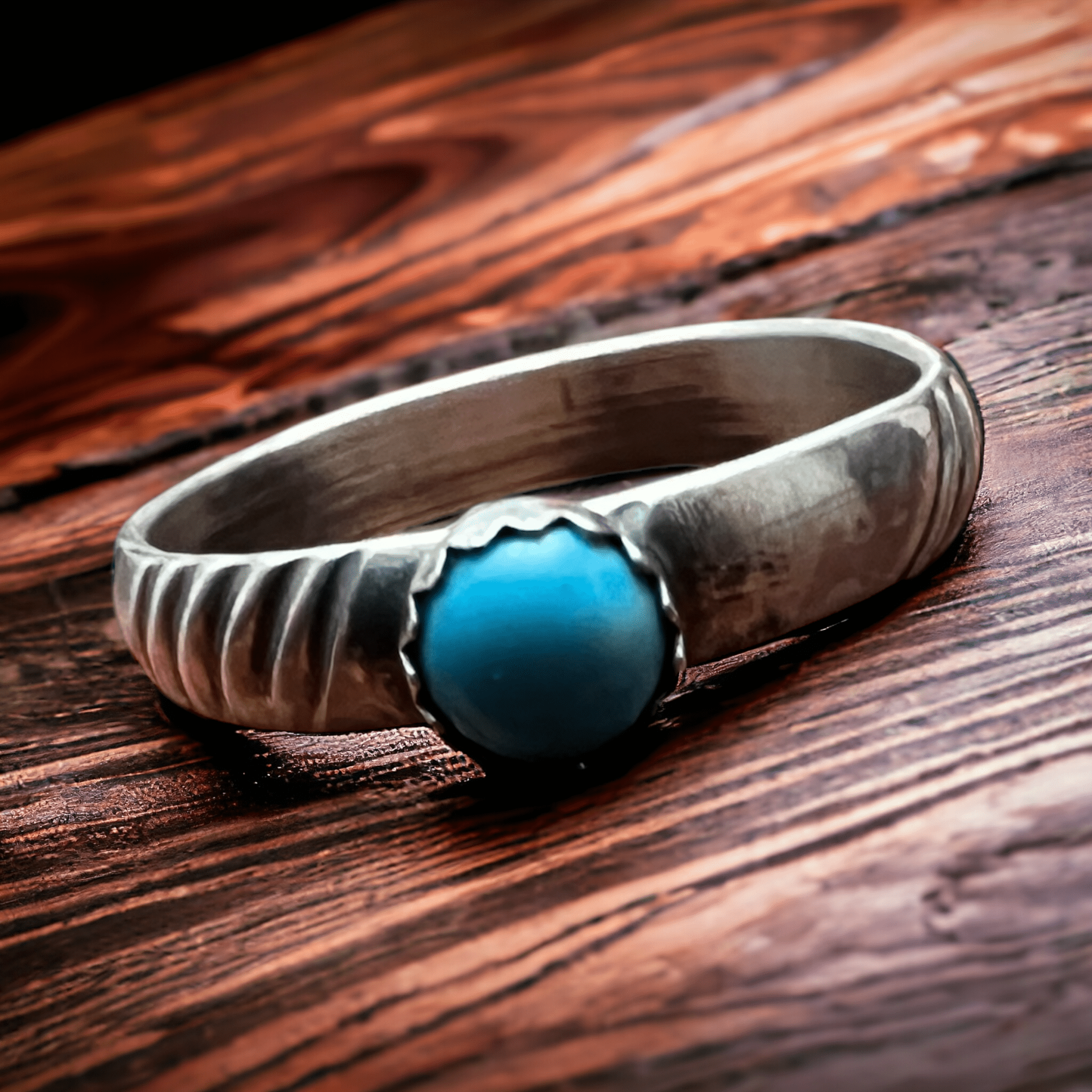 Kingman Turquoise Sterling Silver Stacker Ring — Native-Style Western Stack
