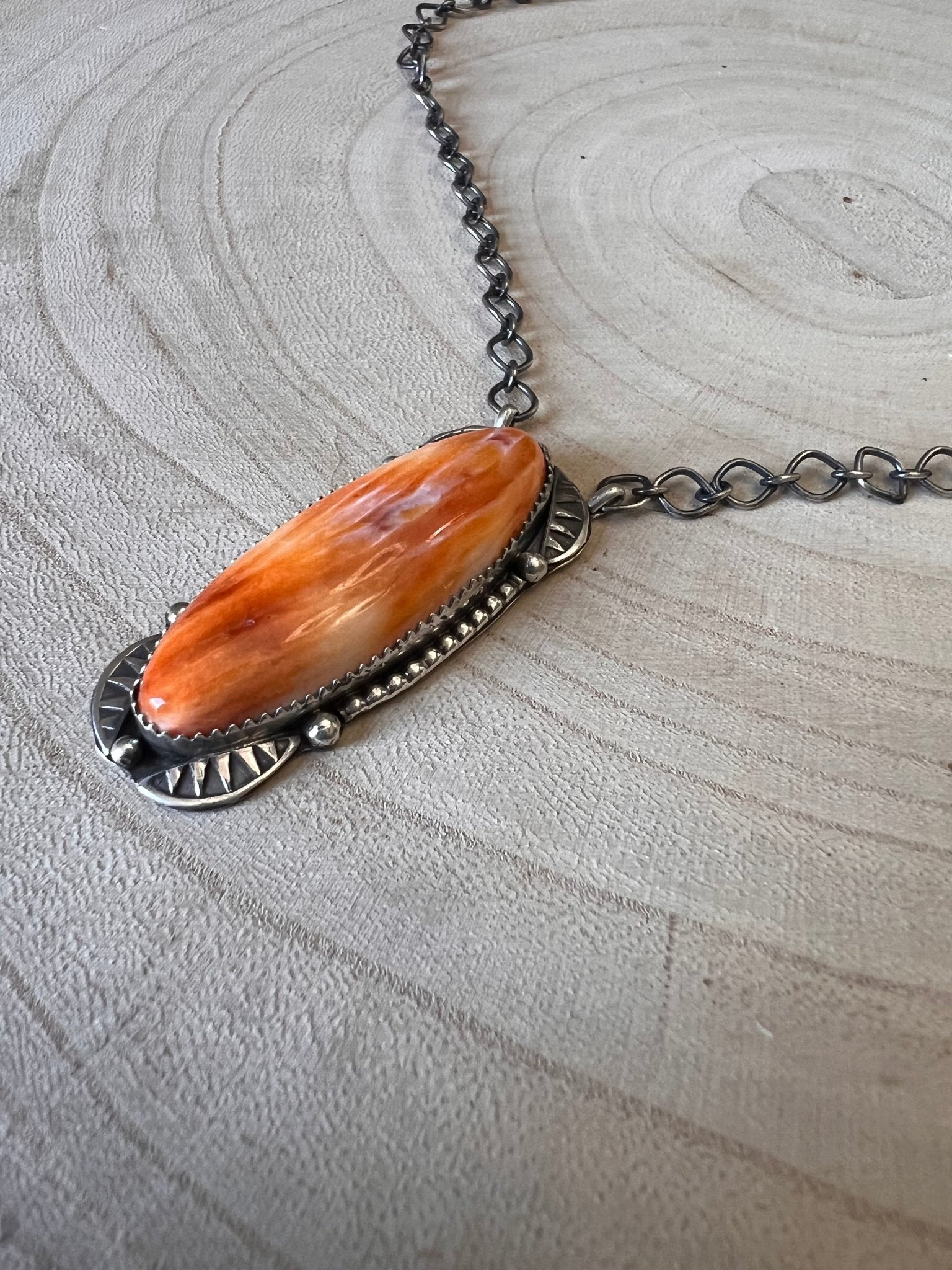 Tia Long Navajo Handmade LARGE Sterling Silver Spiny Oyster Necklace — 18" (Premium Size)