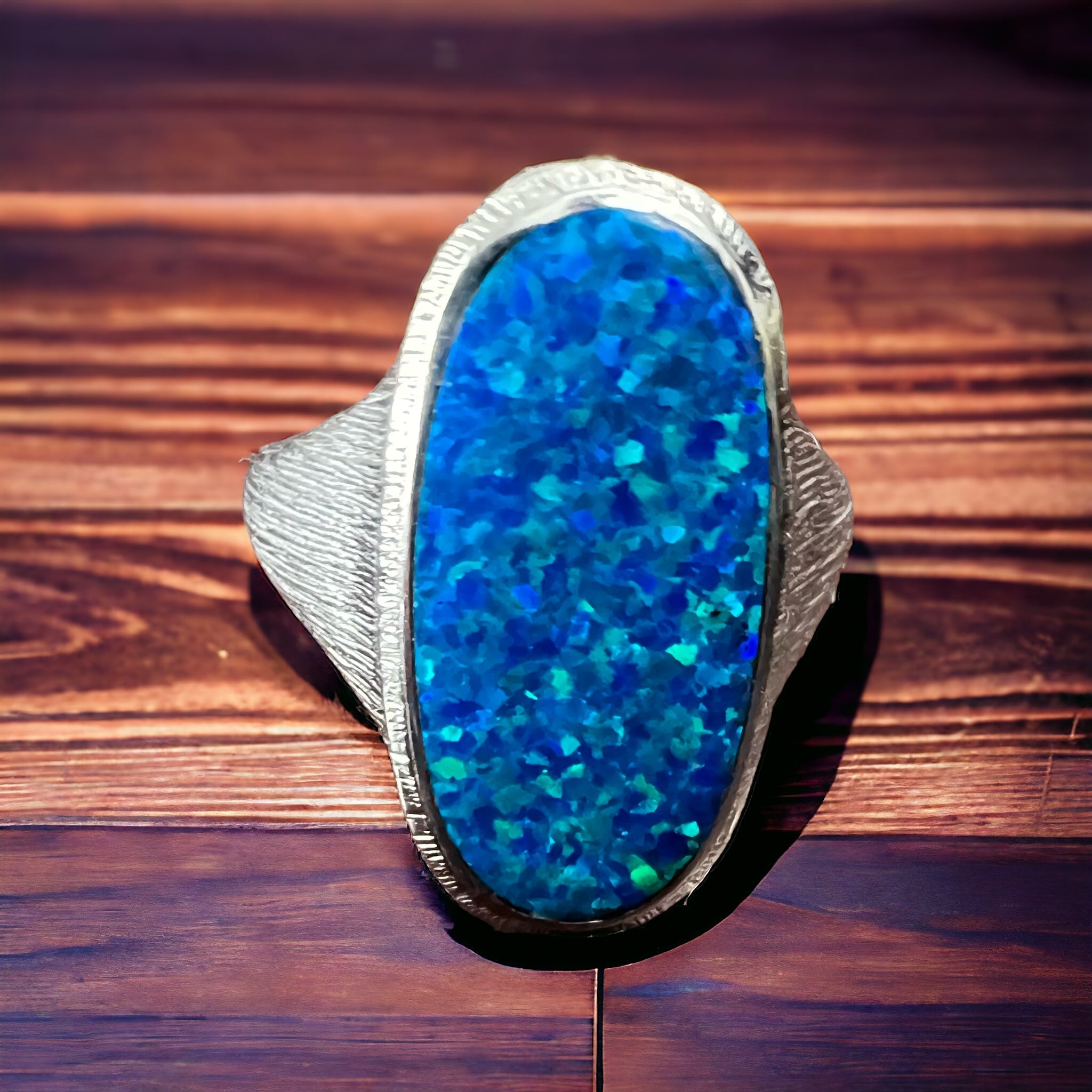 Large Opalite Sterling Silver Statement Ring — Size 8 (Native-Style)