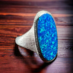 Large Opalite Sterling Silver Statement Ring — Size 8 (Native-Style)