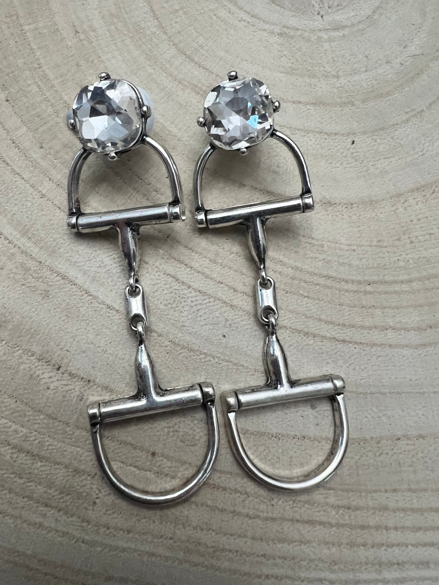 Large Western Horse Bit & Rhinestone Earrings — 3" Statement Drop