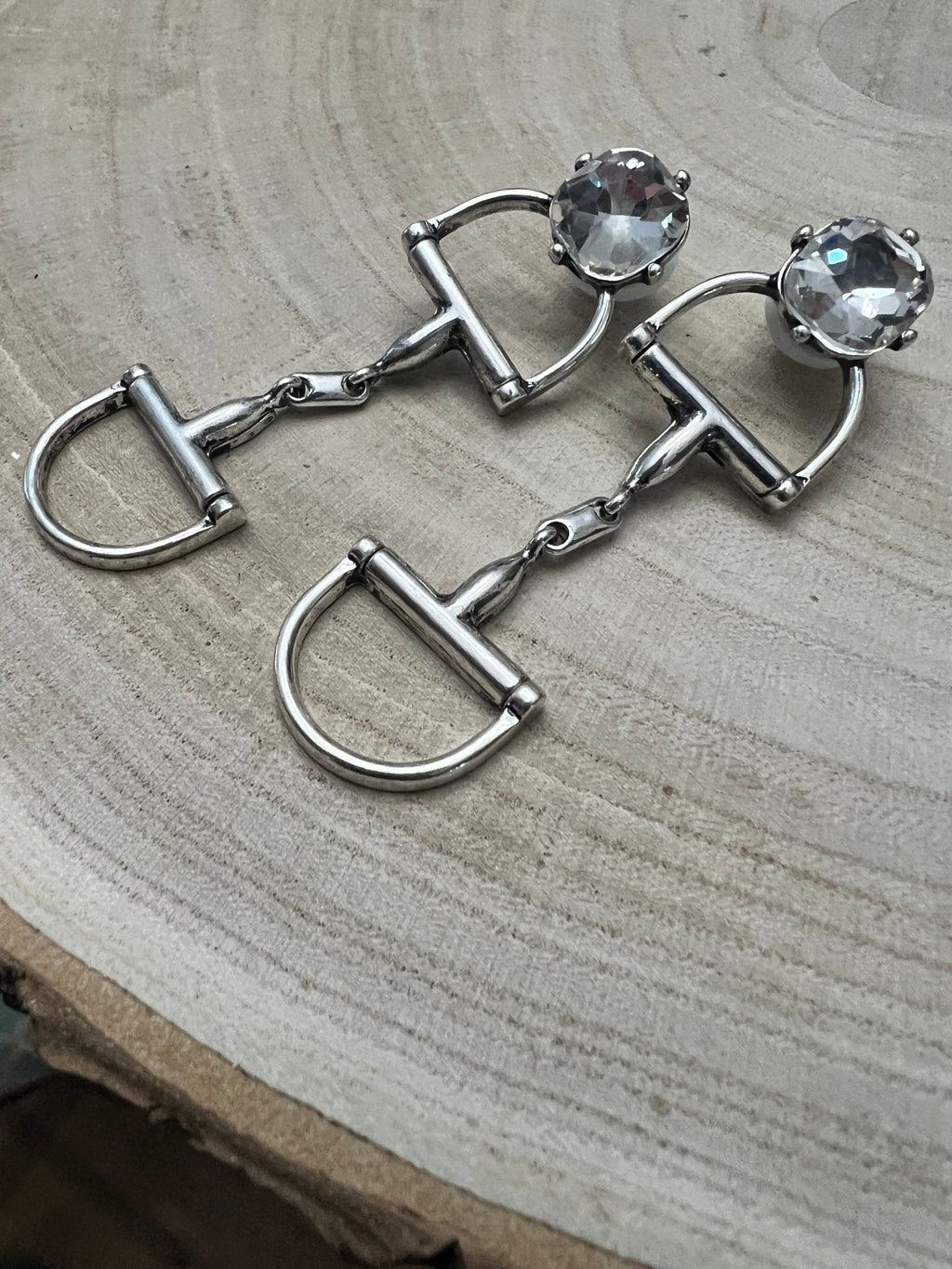 Large Western Horse Bit & Rhinestone Earrings — 3" Statement Drop