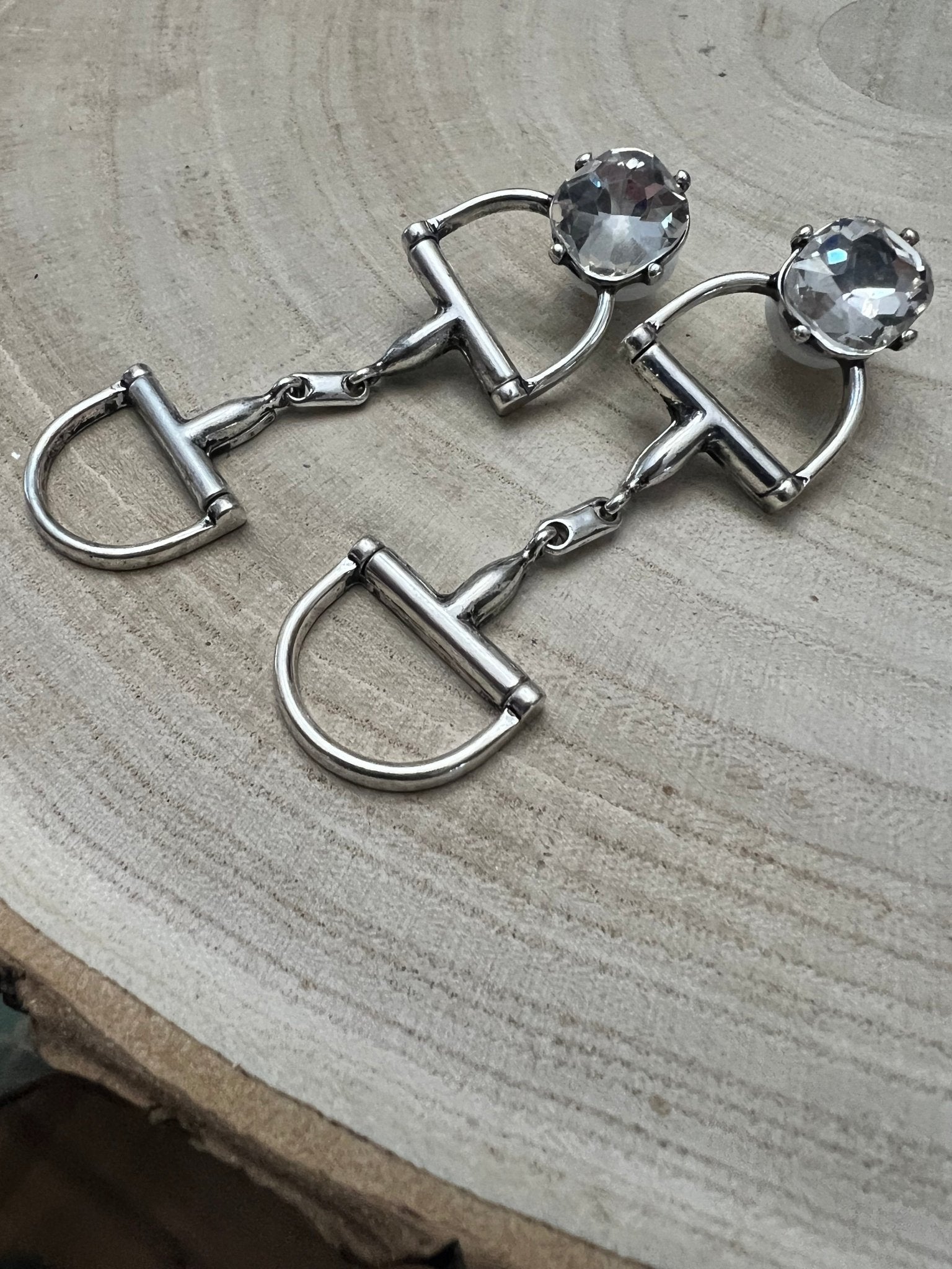 Large Western Horse Bit & Rhinestone Earrings — 3" Statement Drop
