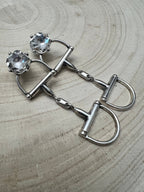 Large Western Horse Bit & Rhinestone Earrings — 3" Statement Drop