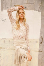 Blue B "Let'r Buck" Western Chiffon Button-Down Blouse — Soft Feminine Rodeo Print