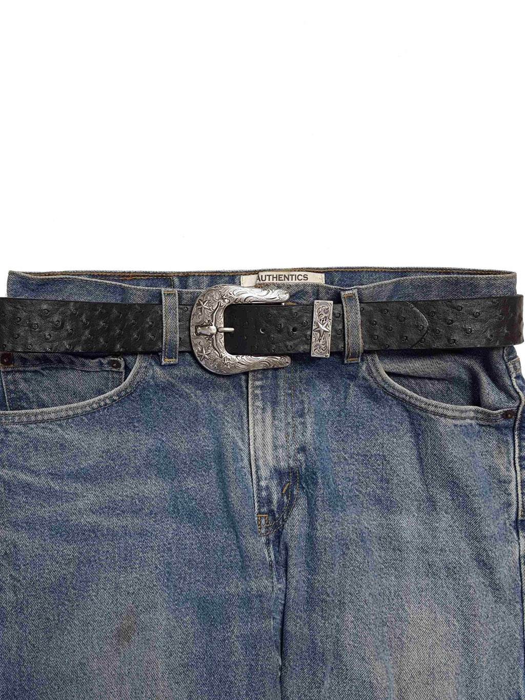 Western Longhorn Buckle Set with Ostrich Print Belt — Texas Star Detail