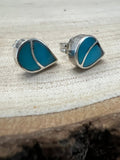 Lynette Johnson Zuni Handcrafted Sterling Silver Inlay Turquoise Post Earrings — 3/8" (10mm)