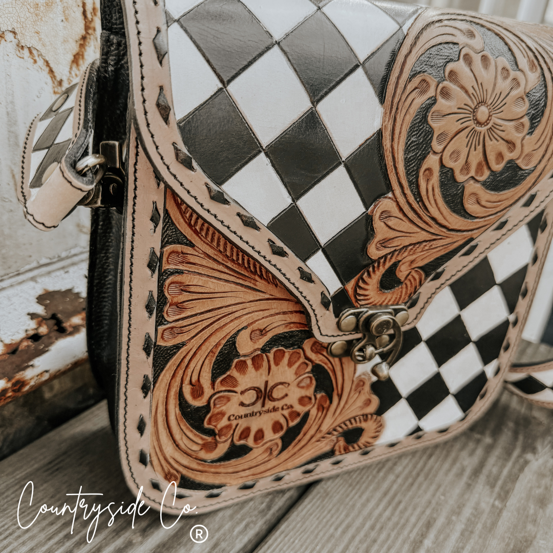 Melrose Tooled Leather Checkered Handbag
