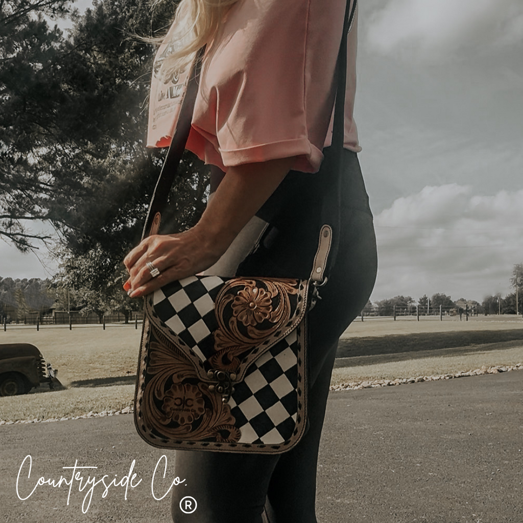 Melrose Tooled Leather Checkered Handbag