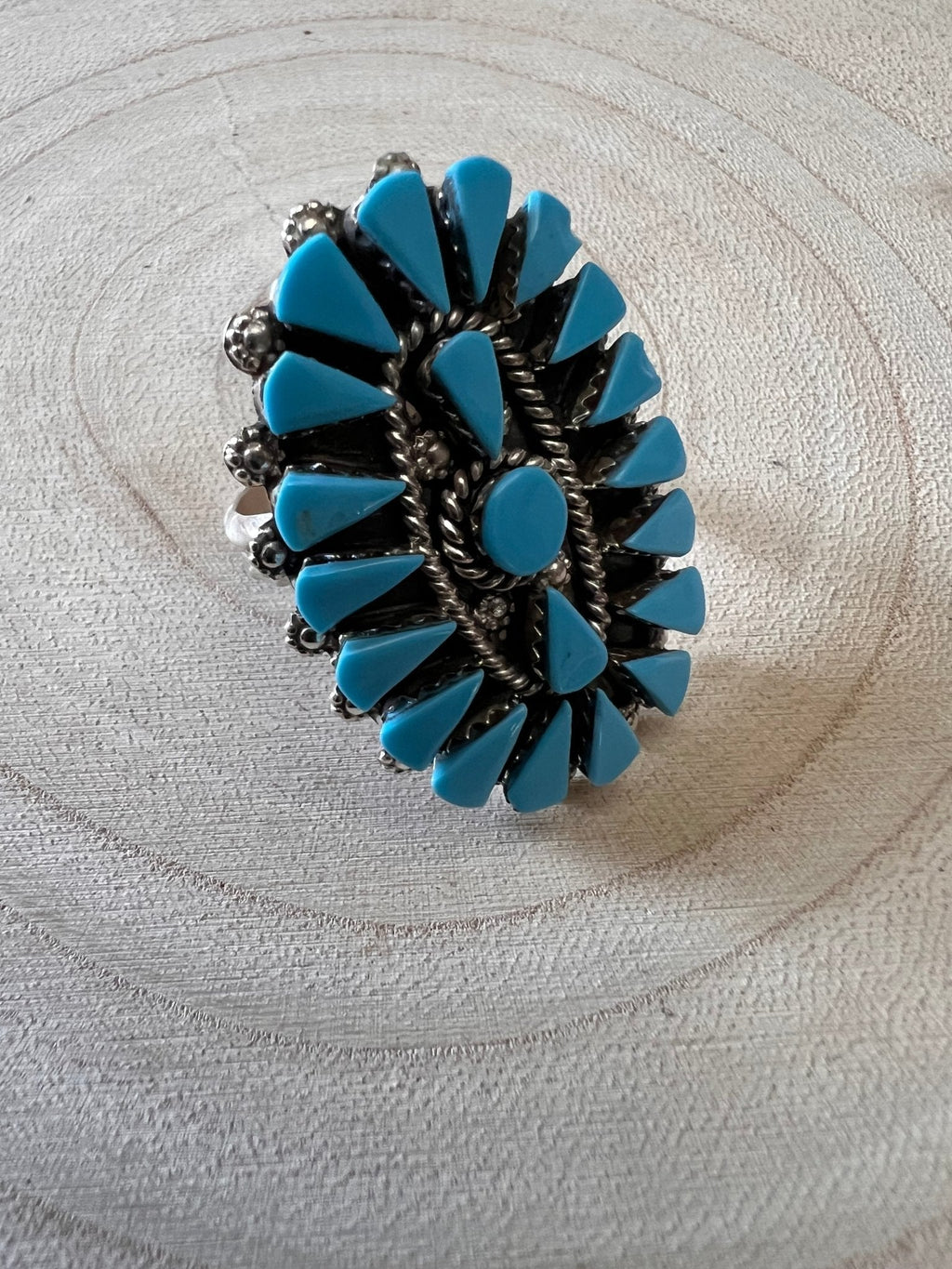 Merlinda Chavez Zuni Sterling Silver Statement Ring with Turquoise — Size 9 (Hallmark "D&M Chavez, Zuni")