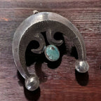 Vintage Native American Handcrafted Sandcast Sterling Silver Naja Pendant with Turquoise (Heirloom)