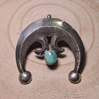 Vintage Native American Handcrafted Sandcast Sterling Silver Naja Pendant with Turquoise (Heirloom)