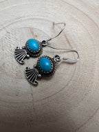 Sharon McCarthy Navajo Hand-Stamped Kingman Turquoise Sterling Drop Earrings — 1/2"