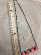 Tia Long Navajo Handmade Sterling Silver Spiny Oyster Necklace — 18" (4 Cabochons, Sterling Stamped)