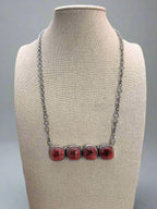 Tia Long Navajo Handmade Sterling Silver Spiny Oyster Necklace — 18" (4 Cabochons, Sterling Stamped)