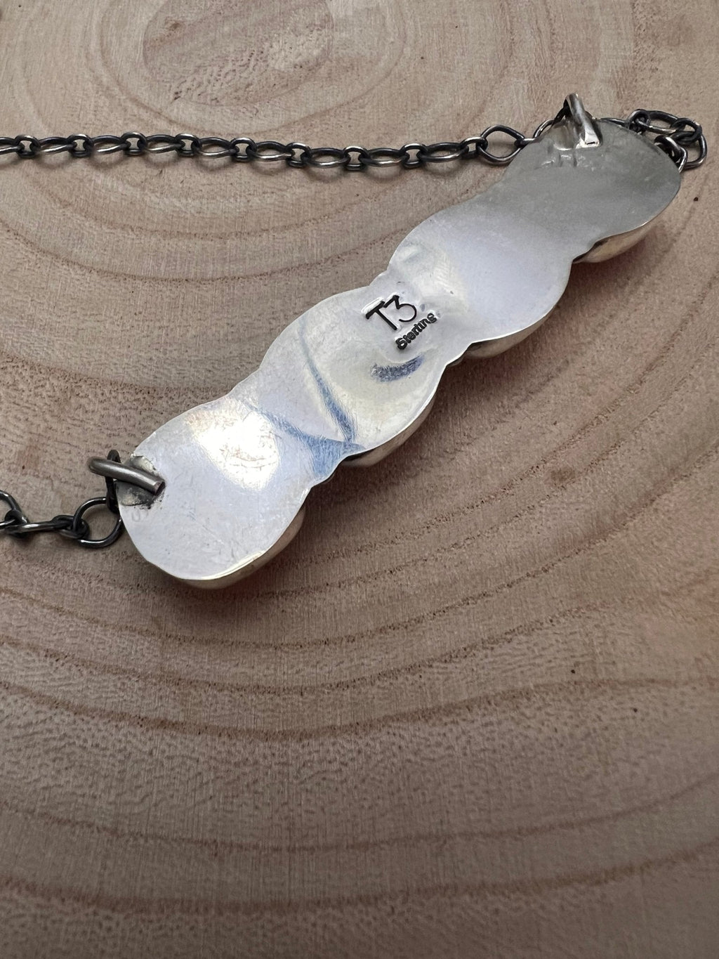 Tia Long Navajo Handmade Sterling Silver Spiny Oyster Necklace — 18" (4 Cabochons, Sterling Stamped)