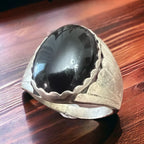 Old Pawn Sterling Silver Onyx Ring — Size 13 (Vintage Native American, Men's Statement)