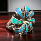 Opalite Inlay Sterling Silver Ring — Native-Style Statement