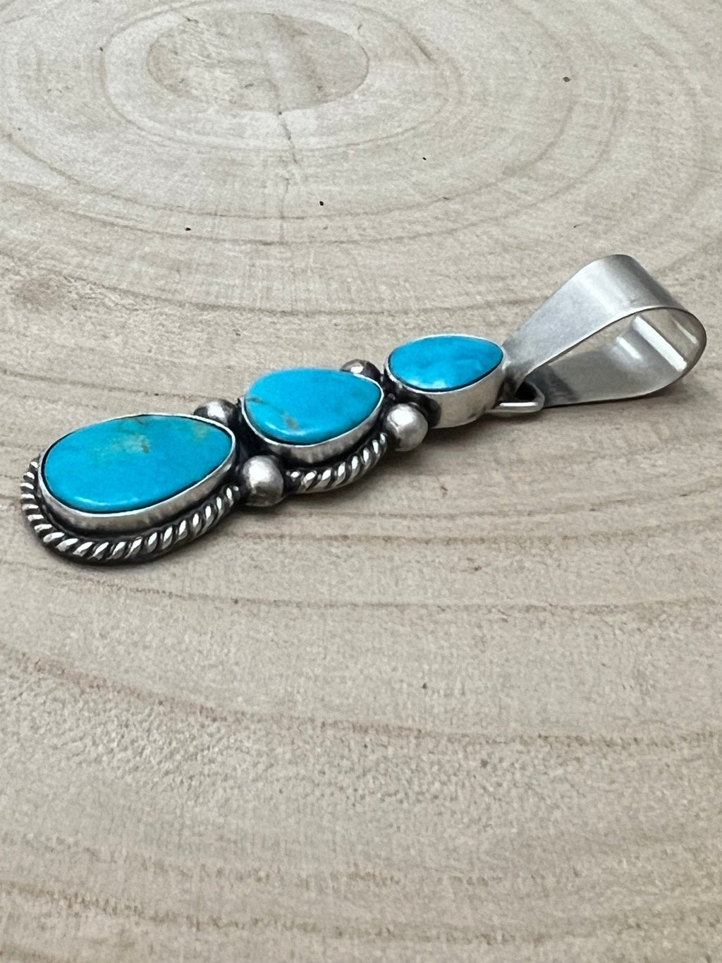 Paul Livingston Navajo Sterling Silver Pendant with Sonoran Gem Turquoise — 2 3/4" Long