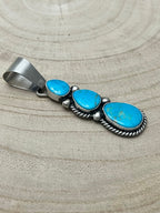 Paul Livingston Navajo Sterling Silver Pendant with Sonoran Gem Turquoise — 2 3/4" Long