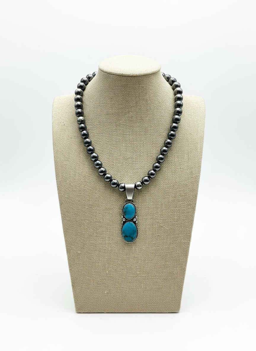 Paul Livingston Navajo Sterling Silver Pendant with Sonoran Gem Turquoise — 2 5/8" Long