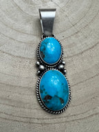 Paul Livingston Navajo Sterling Silver Pendant with Sonoran Gem Turquoise — 2 5/8" Long
