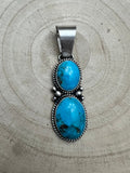 Paul Livingston Navajo Sterling Silver Pendant with Sonoran Gem Turquoise — 2 5/8" Long