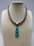 Paul Livingston Navajo Sterling Silver Pendant with Sonoran Gem Turquoise — 2 3/4" Long