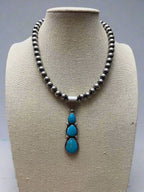 Paul Livingston Navajo Sterling Silver Pendant with Sonoran Gem Turquoise — 2 3/4" Long