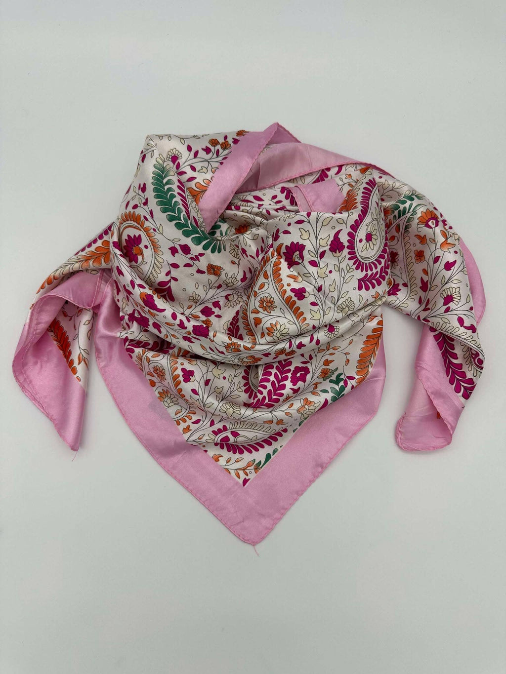 Pink & Green Paisley Floral Wild Rag — 36" Poly Satin Western Scarf