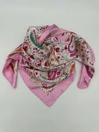 Pink & Green Paisley Floral Wild Rag — 36" Poly Satin Western Scarf