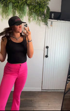JCJQ Jeans Pink Super Stretch High-Waist Bell Bottom Pants — Vibrant Pink Retro Western Flare