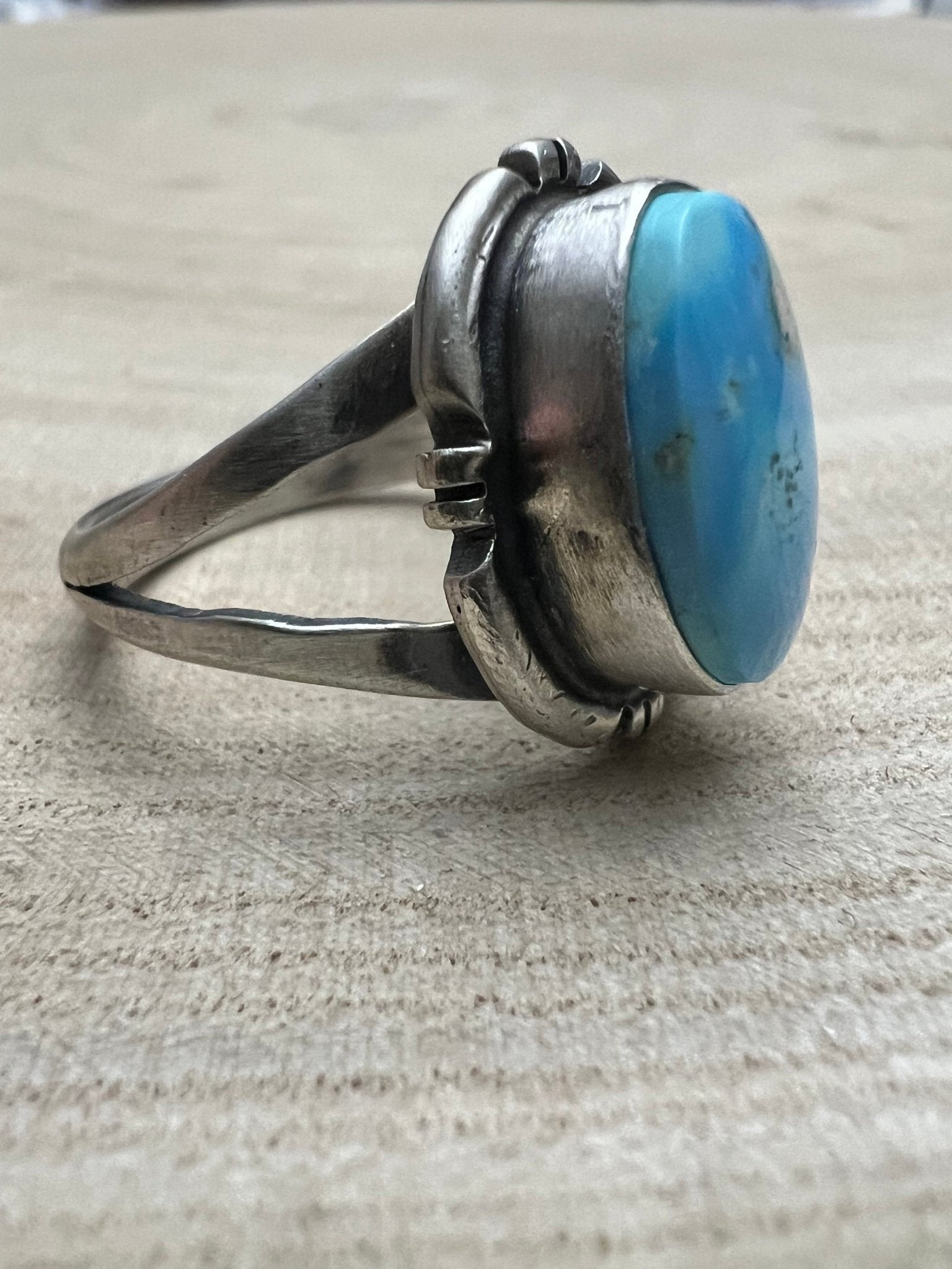 Randy Billy Navajo Sterling Silver Ring with Golden Hills Turquoise — Size 9 (Hallmark RB + Sterling)